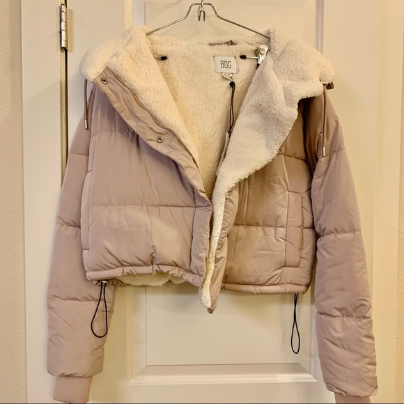 Rose Pink Fleece Lined Wide Collar Puffer Coat Jacket - Picture 4 of 8